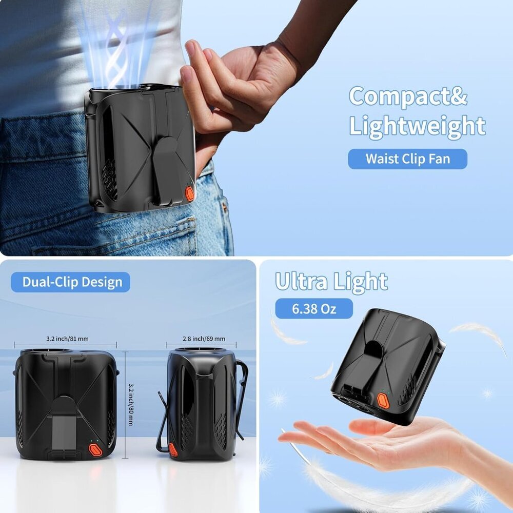 Portable Waist Fan, 6000mAh Rechargeable Battery Operated Up to 31H Working Time - Picture 4 of 6
